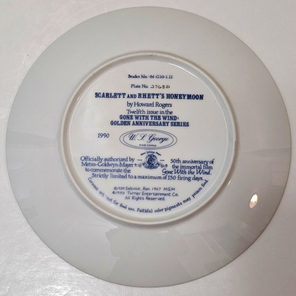 Gone with the Wind "Scarlett & Rhett's Honeymoon" 1990 Plate #2768D - Picture 7 of 9